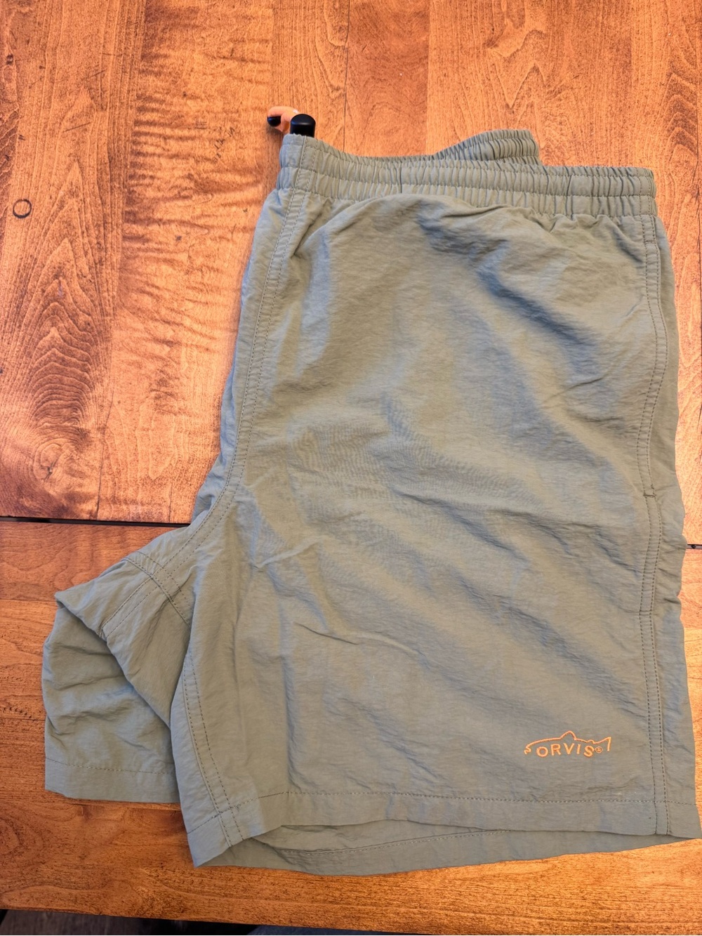 Orvis Men's Olive Green Performance Hybrid Shorts with Orange Logo